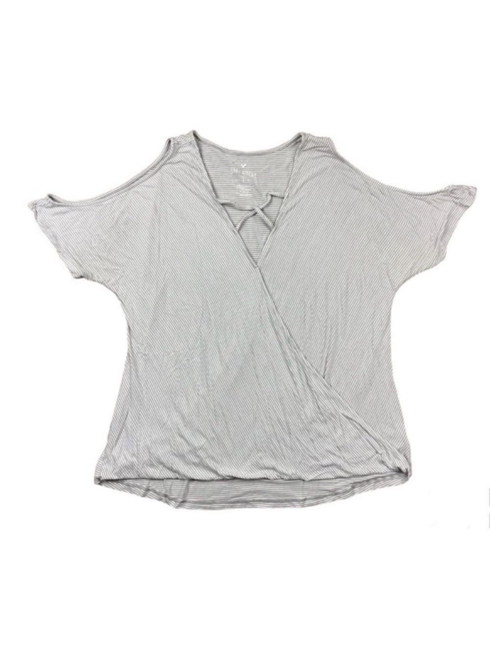 American Eagle soft and sexy could shoulder v-neck grey and white striped top